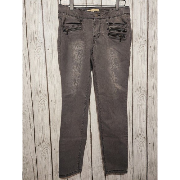 Democracy Jeggings Womens 6 Dark Wash Gray Zipper Detail Snakeskin Wash Pockets - Picture 1 of 16